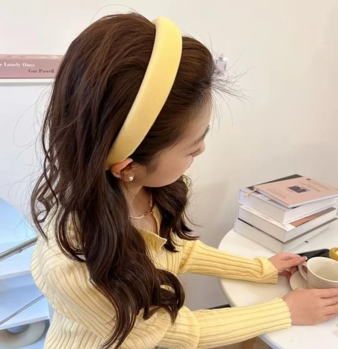 

Yellow Sweet Solid Color Hairband Korean High-End Head Hair Cave High Skull Top Internet Celebrity Hair Card Flower Hair Clip