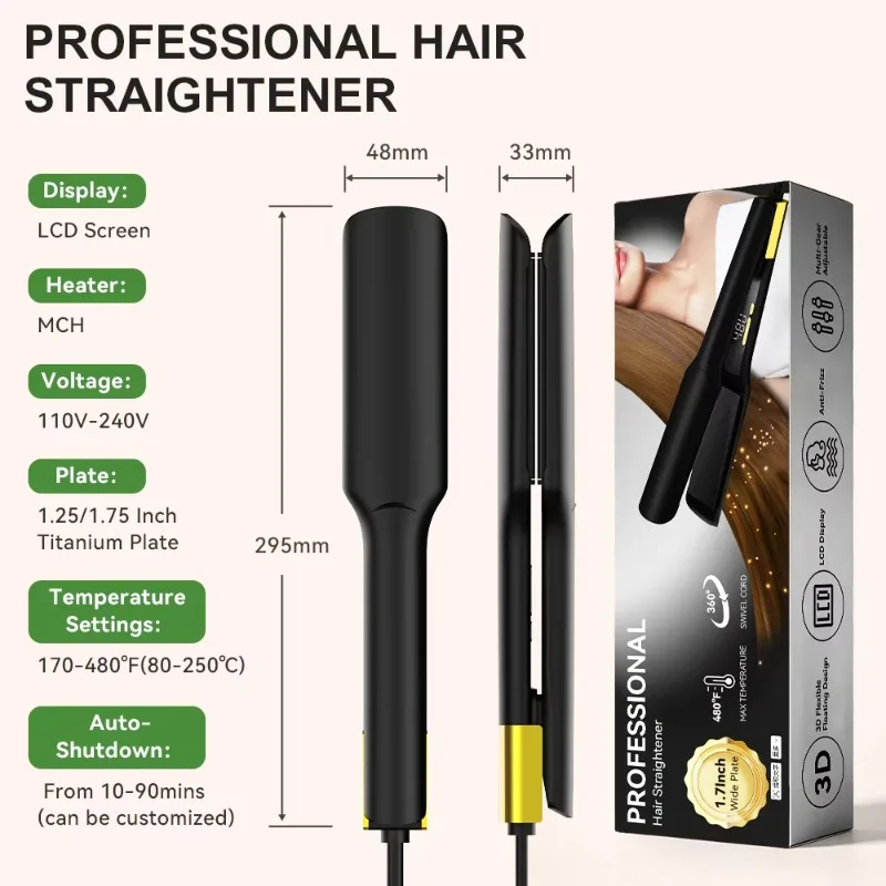 Electric 480°F Professional Titanium 2‑in‑1 Flat Iron Hair Straightener for Salon Keratin Treatment Styling view 4
