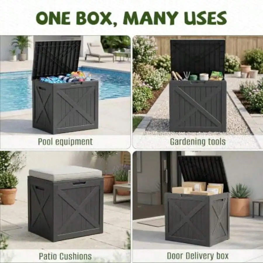 Waterproof Resin Deck Box, Outdoor Toy Storage Box Lock Bin Small Deck Box, Outside Storage Box Waterproof For Patio Cushions Ga