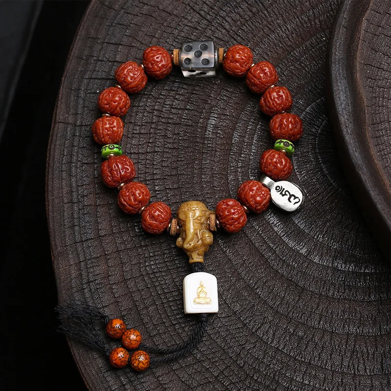 

Vajra Bodhi seed strings jade wrapped single circle reflux bone old silver material ware accessories Buddha beads