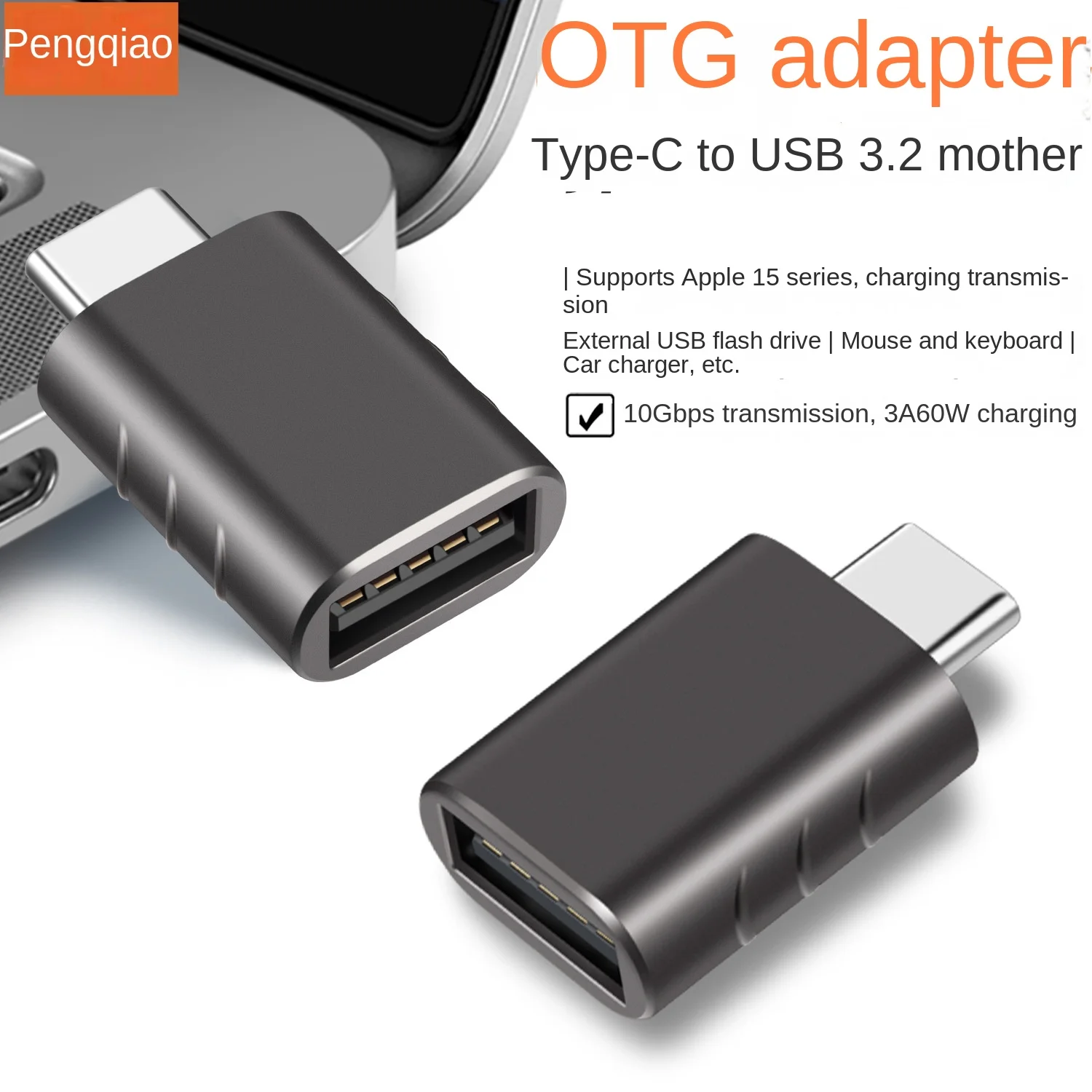 Adaptador OTG Tipo C para USB Fêmea, Compatível com 3.0, Transmissão 10G de Alta Velocidade, 3.2