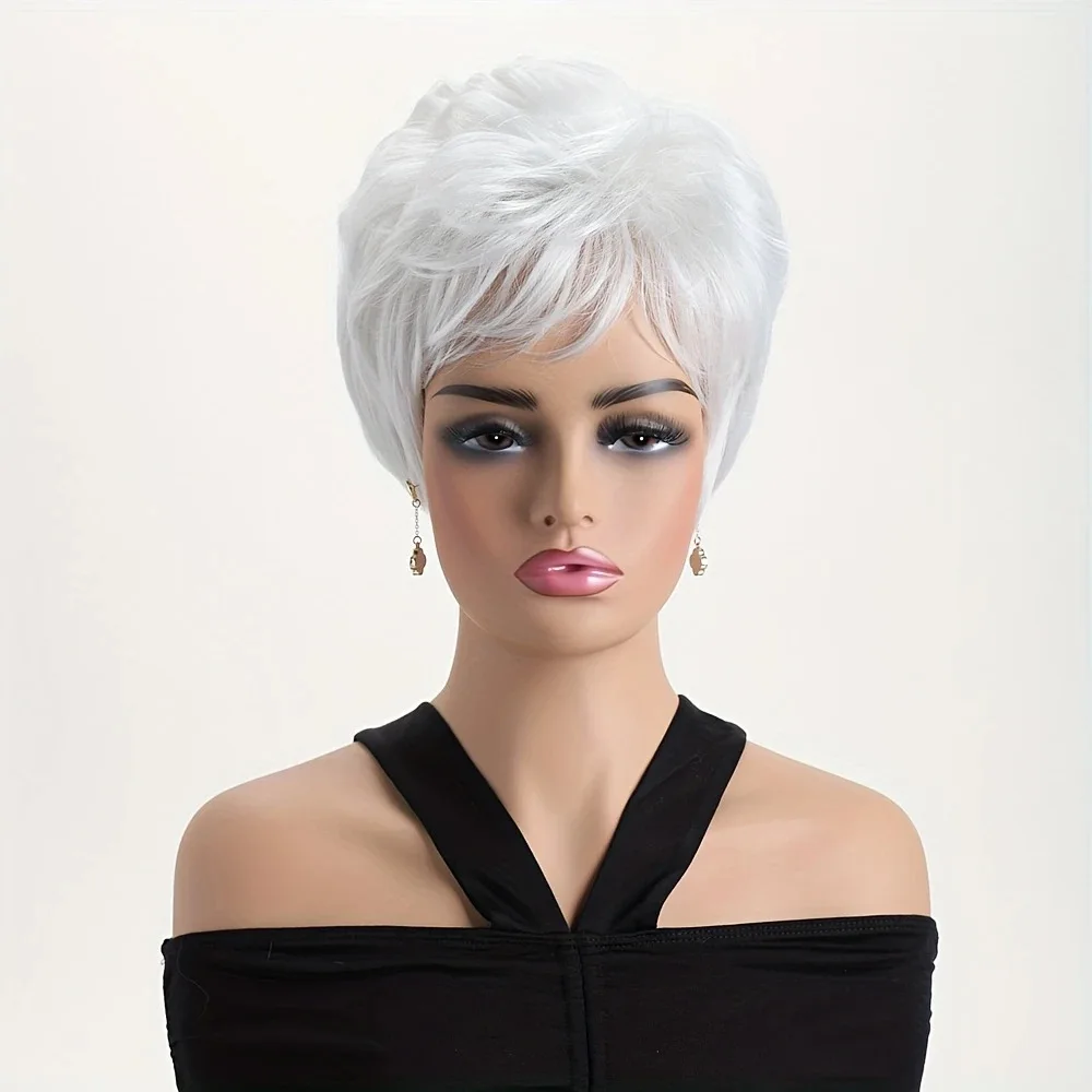 

Women's Fashion White Short straight Synthetic Wig - Lightweight & Comfortable for Daily Wear, Parties, Cosplay