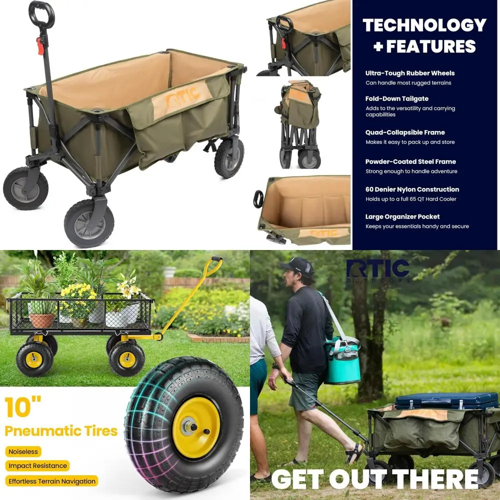 Carrinho utilitário dobrável todo-o-terreno com recurso push-pull para camping, portátil e dobrável, ideal para aventuras ao ar livre