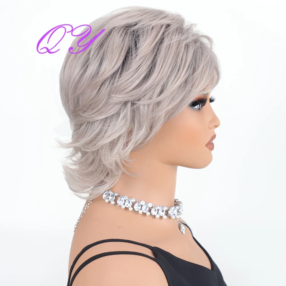 High-quality Synthetic Ash Gray Natural Straight Layered Wig for Women Pixie Cut Style  for Daily Wear  Grandma Wig