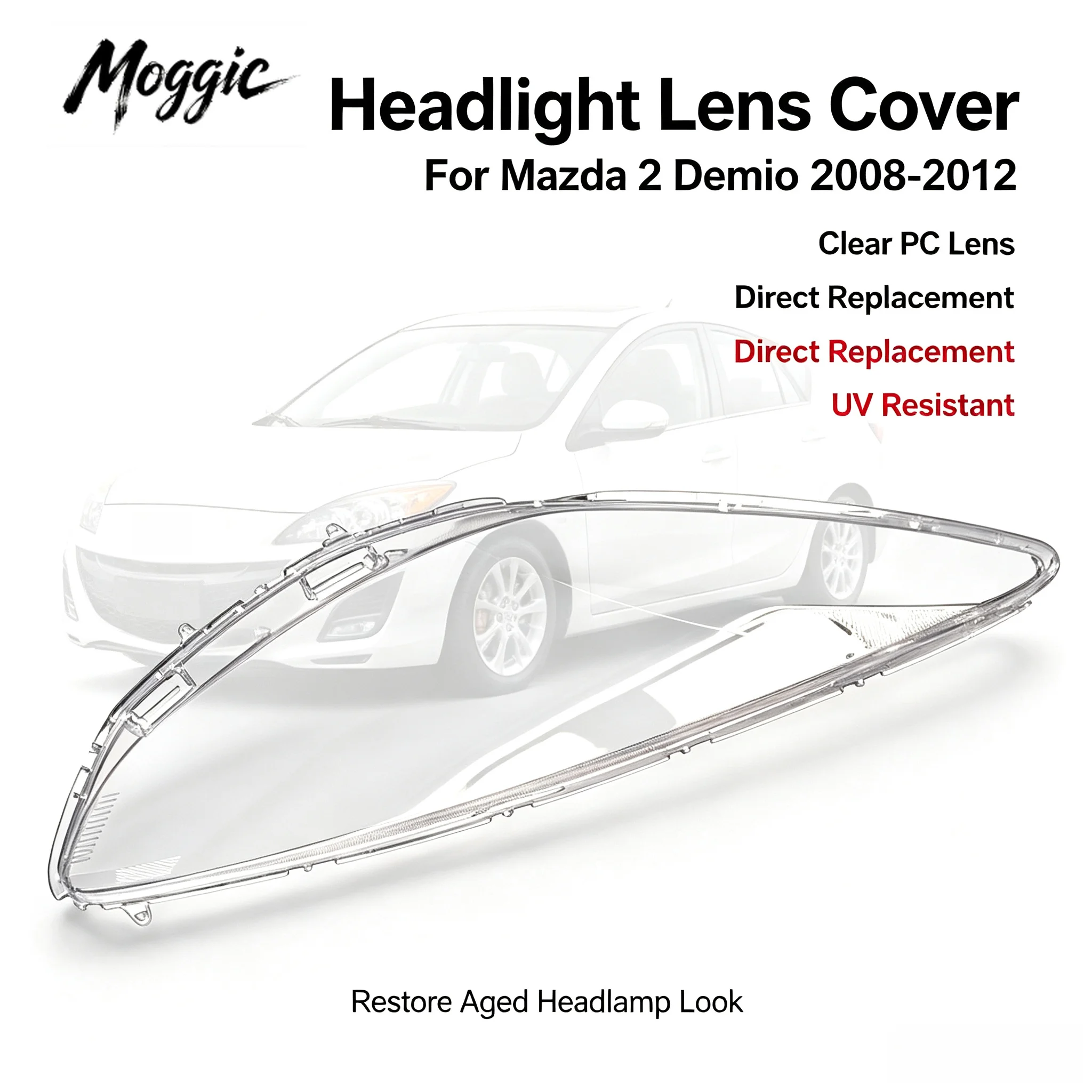 Moggic Headlight Lens Cover Compatible With 2008 2009 2010 2011 2012 Mazda 2 Demio Hatchback Sedan Left Right Side
