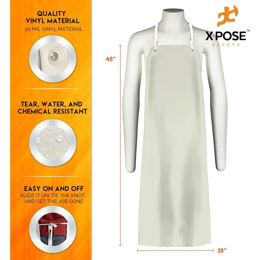 مآزر Xpose Safety شديدة التحمل من الفينيل المقاوم للماء باللون الأبيض مصممة للبيئات الصناعية والتجارية المنزلية تقدم متفوقًا