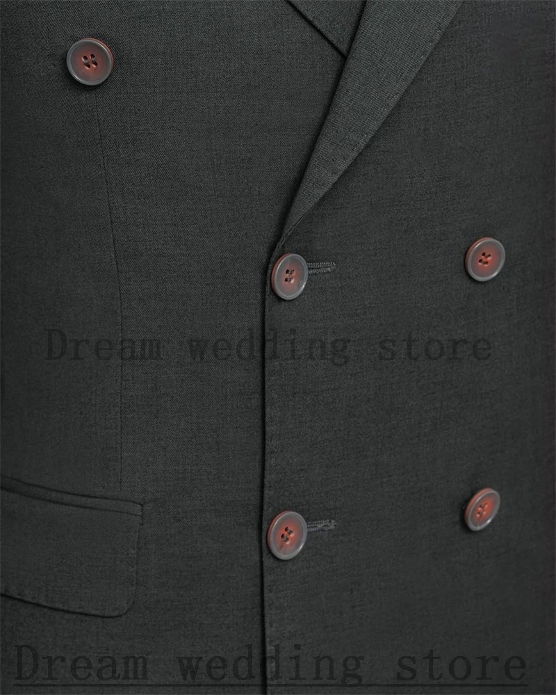 Dark Gray Men Suits Set Blazer+Pants 2 Pcs Formal Office Tuxedo Double Breasted Custom Made Fashion Prom Coat costume homme