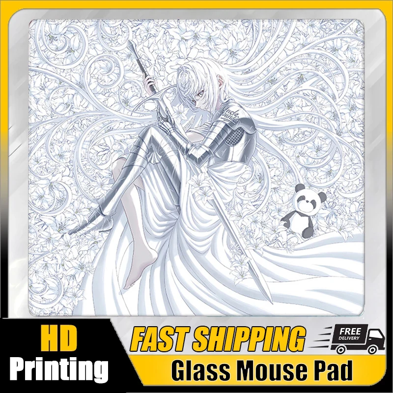 Japanese P-Luck Anime Swordsman Glass Mouse Pad Special For E-Sport Desk Mat FPS Office Custom Toughened Glass Coating Mousepads