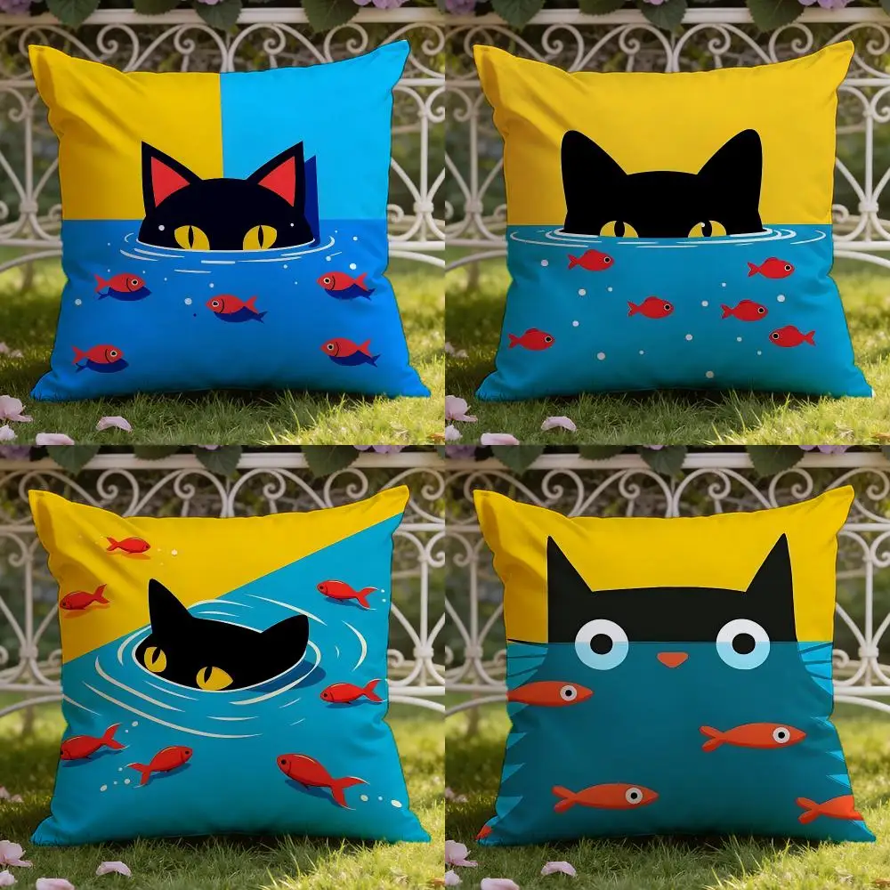 Cute Diving Kitten Cushion Cover Home & Car Dual-Scene Pillow Cover: Reversible for Premium Comfort