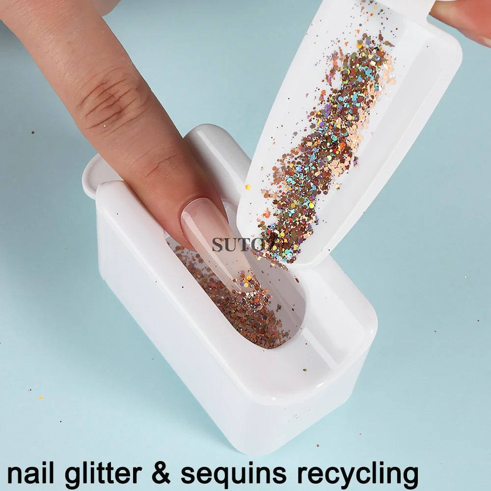 1Pcs Nail Glitter Powder Recycling Box Tray Type Pigment Dust Sequins Storage Tools Nail Art Manicure Storage Case LEBS-CF