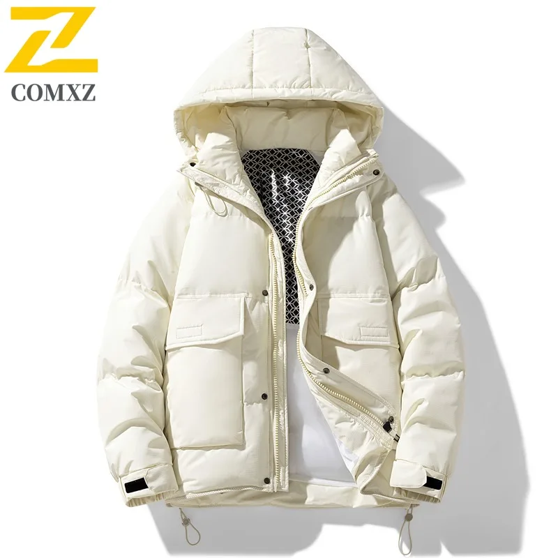 COMXZ Graphene Men Down Jacket Hooded Outdoor Adventure Lightweight Puffer Jacket Fashion Cycling Cold Protection Winter Garment