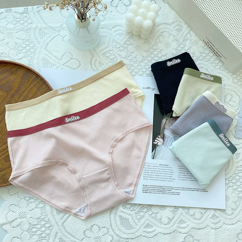 Women's Panties Comfortable Ribbed Modal Comfortable High Grade Girls' Sports Triangle Pants Drip Glue Student Underwear Thongs