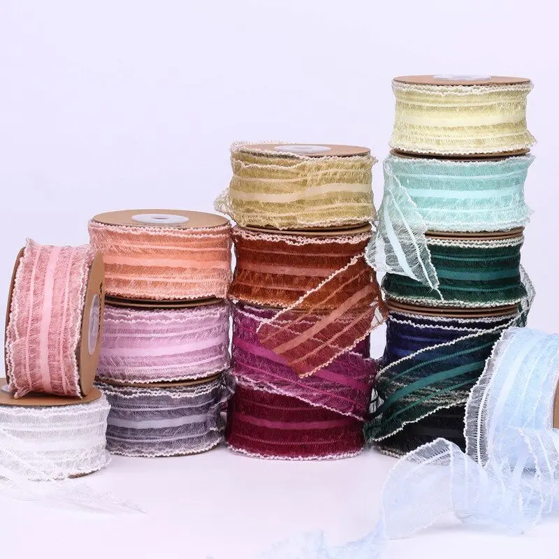 

10 Yards 40MM Striped Snow Yarn Pleated Flounce Ribbon DIY Handmade Material Headwear Hair Bows Clothing Home Accessories