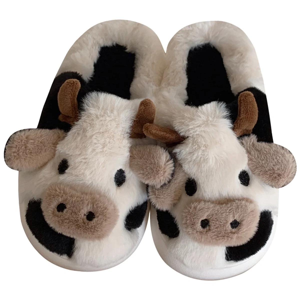 Cute Cow Winter New Children Slipper Soft Heel Platform Fur Warm Indoor Comfortable Home Fluffy Home Slippers