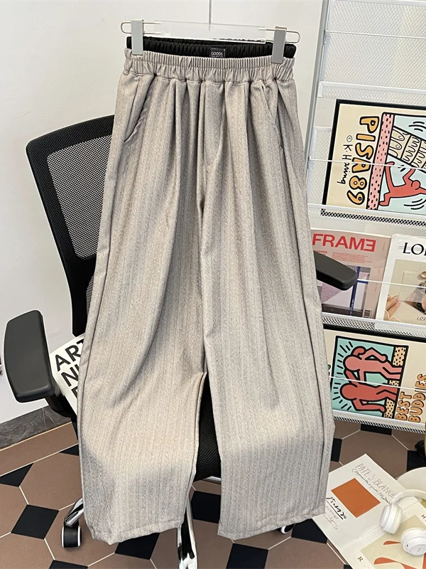 

Мужские летние повседневные брюки в американском ретро-стиле с двойным поясом, модные свободные прямые брюки в полоску, широкие брюки Haome