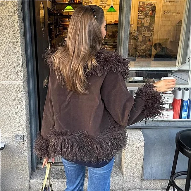 Fashion fluffy spliced jacket