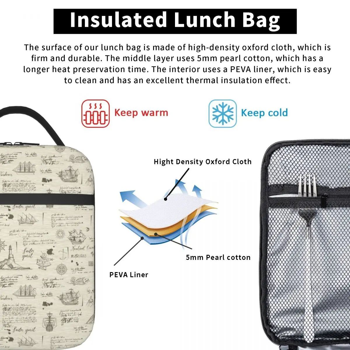 Ocean Anchor Sailor Sea Thermal Insulated Lunch Bags for School Sailboats Portable Food Container Bag Cooler Thermal Lunch Boxes