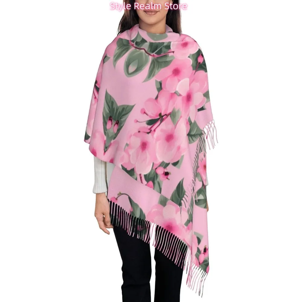 

Шарф из полиэстера с розовым вишневым цветочным принтом, дышащий модный аксессуар для путешествий и повседневной носки