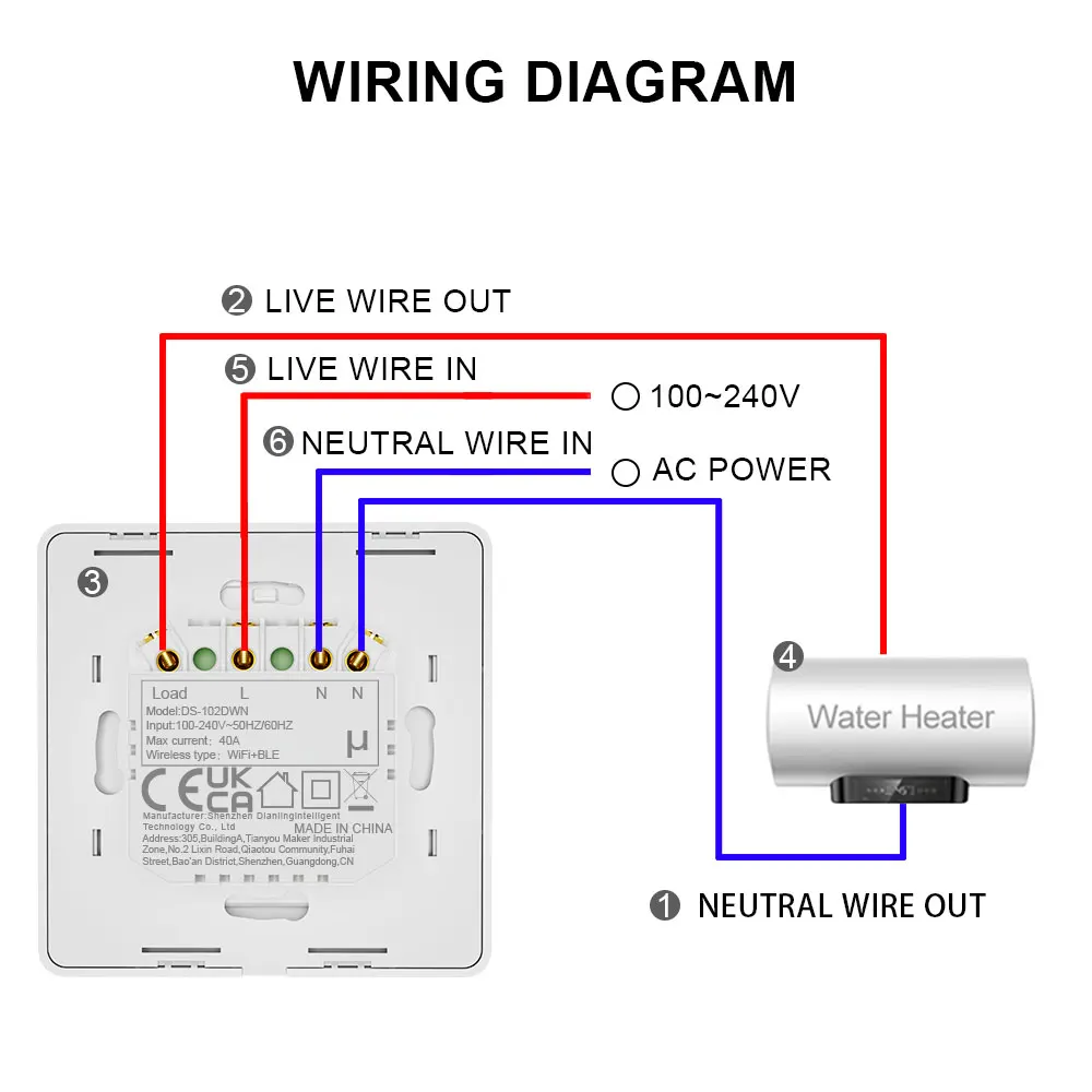 Smart Water Heater Switch/WiFi&Bluetooth Touch Control Works with Alexa/Google Home/Smart Life APP/for Home Bathroom