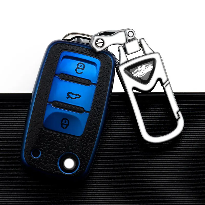 For Volkswagen VW Tiguan Beetle Caddy T5 Up Eos Polo Golf Passat Skoda Octavia Seat Leon Altea TPU Car Flip Key Case Cover Shell