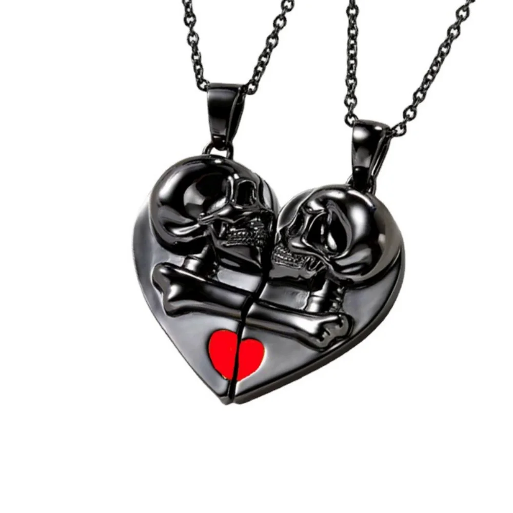 New Geometry Skull Heart Magnetic Splicing Pendant Necklace Unique Retro Personality Fashion Punk New Gothic Couple Jewelry Gift