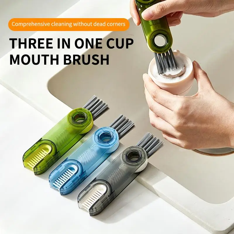 ★1PC Cleaning Brush Three In One Cup Brush Water Cup Cleaning Artifact Thermos Bottle  U-shaped Cup Mouth Cup Lid Brush