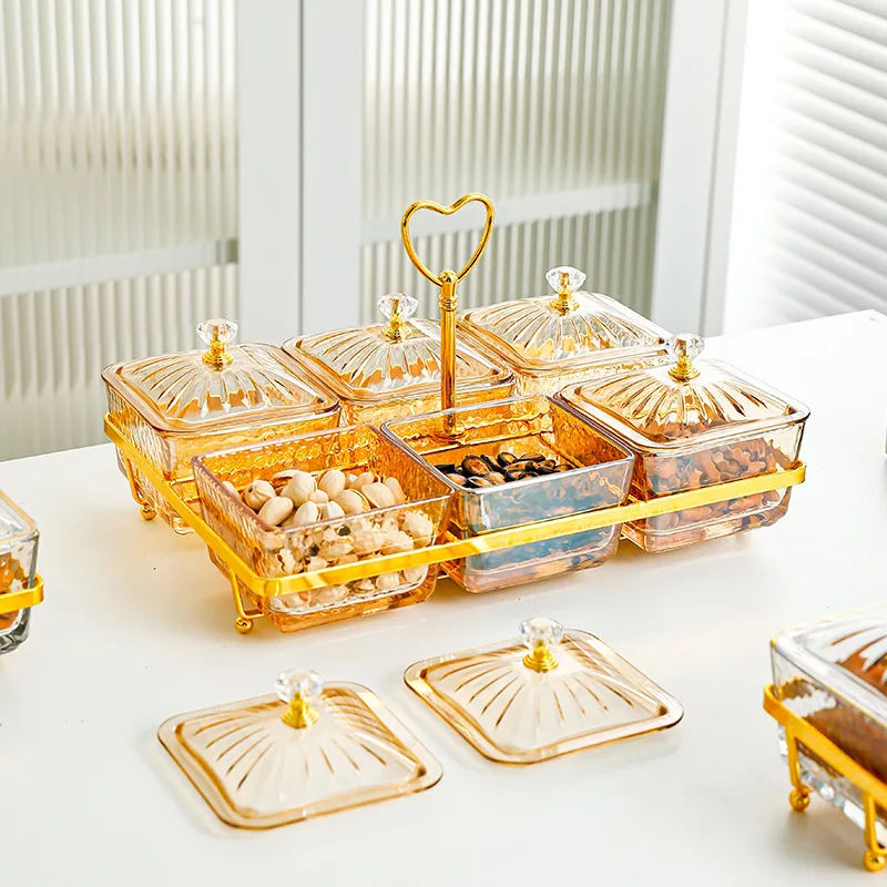 

Divided - Grid Glass Fruit Plate for Home Use, Suitable for Placing Tea Snacks, Dried Fruits, Candies, Etc.