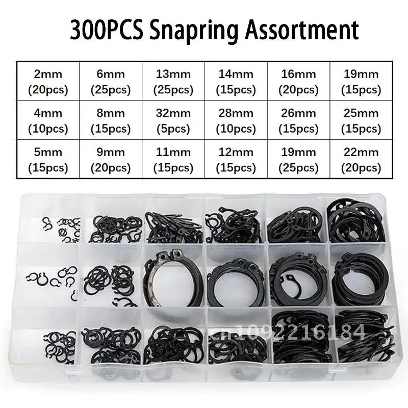 Snap Ring Retaining 300 Piece Circlips Rings Washer Set 18 Steel Grooved 2mm-32mm Sizes Shafts Secure Pins Studs Parts on Carbon