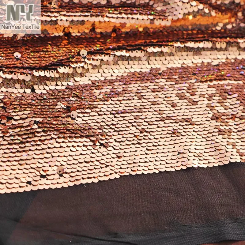 Rose Gold Laser Sequin Mesh Fabric for Clothing Jacket Sparkling Cloth Antique Copper Brown Colorful Designer Diy Sewing