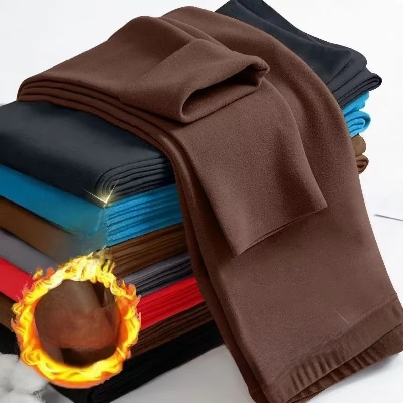 

Мужские зимние двусторонние флисовые брюки прямого кроя, облегающие, термобелье, повседневные, со средней посадкой, на резинке, однотонные