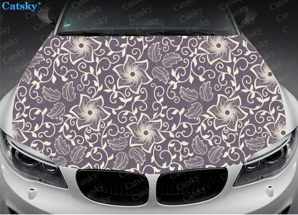 Retro Ornament Pattern Car Hood Vinyl Stickers Wrap Vinyl Film Engine Cover Decals Sticker Universal Car Hood Protective Film