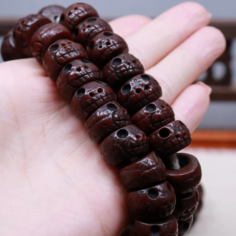 Old Bead Sliced Tibetan Style Eye Carved Skull Skullhead Main Intestine 108 Buddhist Beads