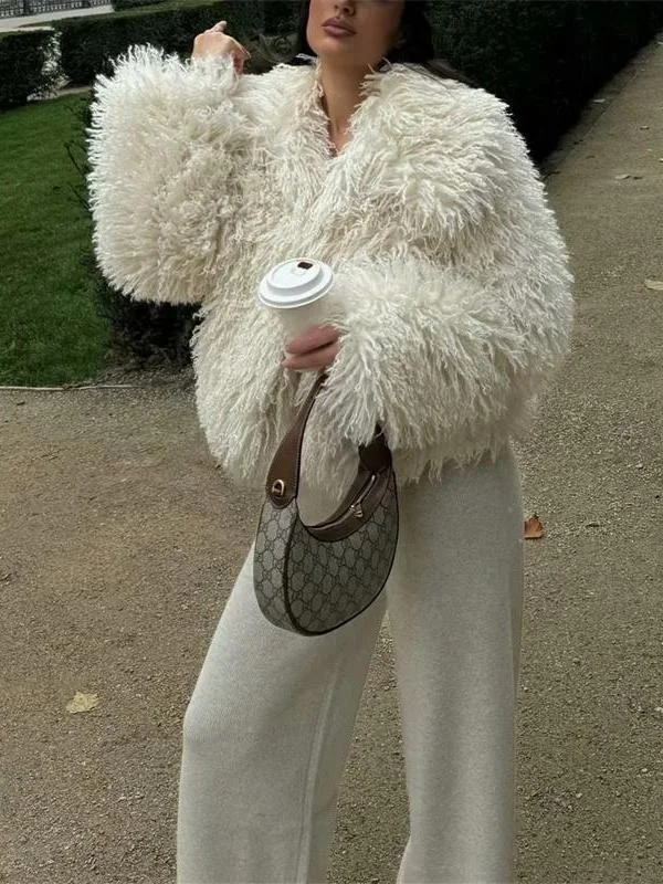 패셔너블한 인조 모피 효과 롱 코트 여성용 프리미엄 느낌 칼라 아우터웨어 신상 가을 겨울 컬렉션