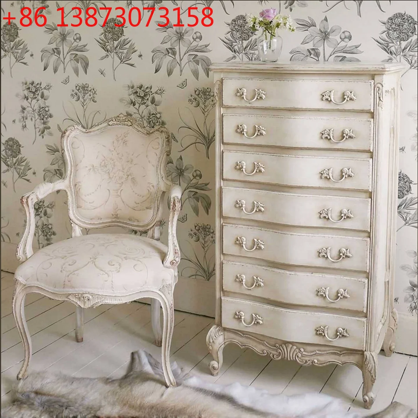 Bucket cabinet American country solid wood carving bedroom storage cabinet