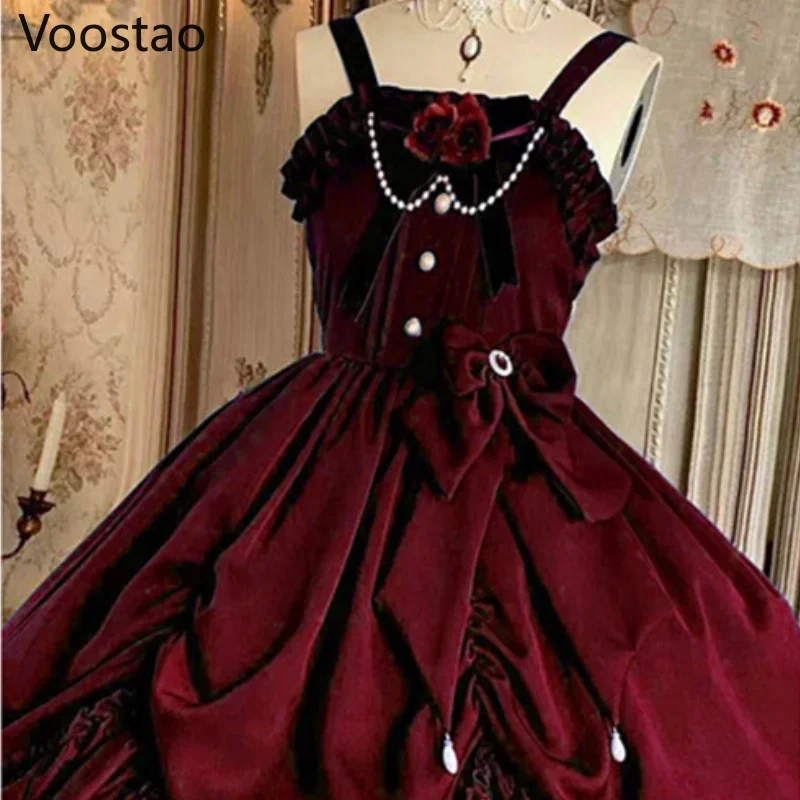 Vestido Vintage victoriano de princesa Lolita Jsk para mujer, vestidos elegantes de fiesta de Reina del palacio dulce, vestido gótico femenino sin mangas