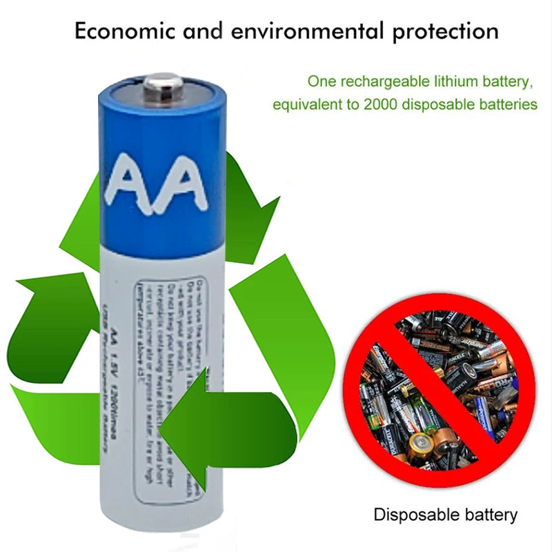 Original USB AA Rechargeable Batteries 1.5V 5000 mAh Li-ion Battery For Remote Control Mouse Electric Toy Battery + Type-C Cable