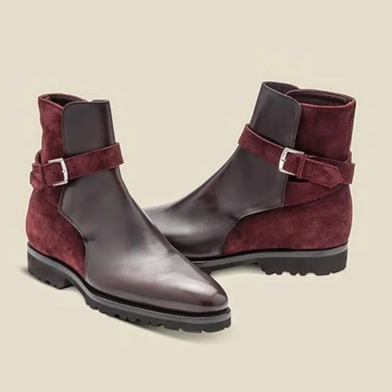

Men's Leather Suede Ankle Boots Buckle Strap Detail Low Heel Sleek Design for Sophisticated Casual Formal Autumn Winter Fashion