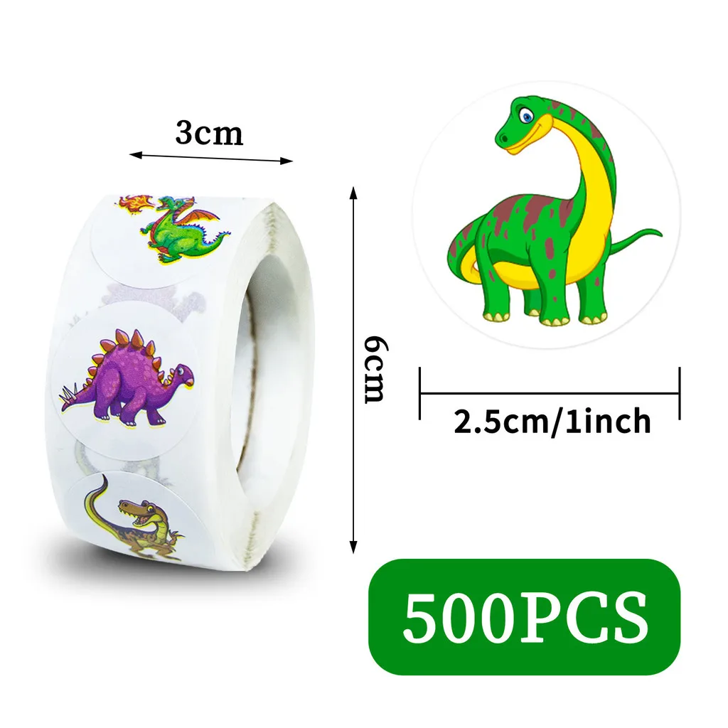 500Pcs/Roll Dinosaur Reward Roll Stickers, Cute Sealing Decals, DIY Decor Materials for Gift Packaging Giajar Sticker Store