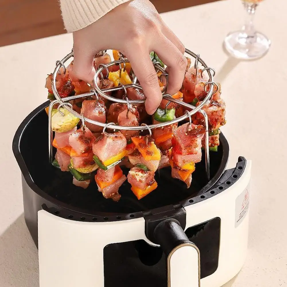 

Stainless Steel Vertical Grill Rack for Air Fryer Oven Round BBQ Grilling Stand,Detachable String Grill Skewer Holder