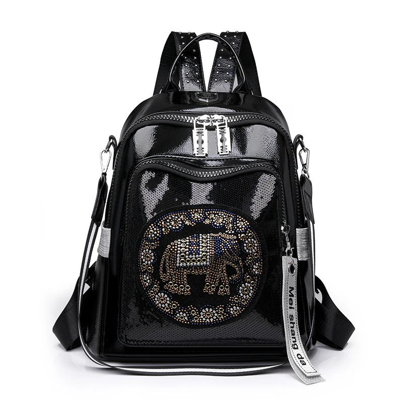 New Fashion Trend Diamond Inlaid Women\'s Backpack High Quality Soft Leather Female Shoulder Bag Large Capacity Girl Travel Bags