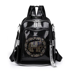 New Fashion Trend Diamond Inlaid Women's Backpack High Quality Soft Leather Female Shoulder Bag Large Capacity Girl Travel Bags