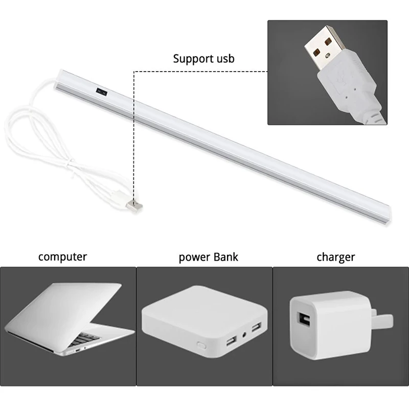 PIR Motion LED Sob Luz Do Armário, Lâmpada De Cozinha Interruptor De Varredura De Mão, USB Plug Closet Light, 3 Cores