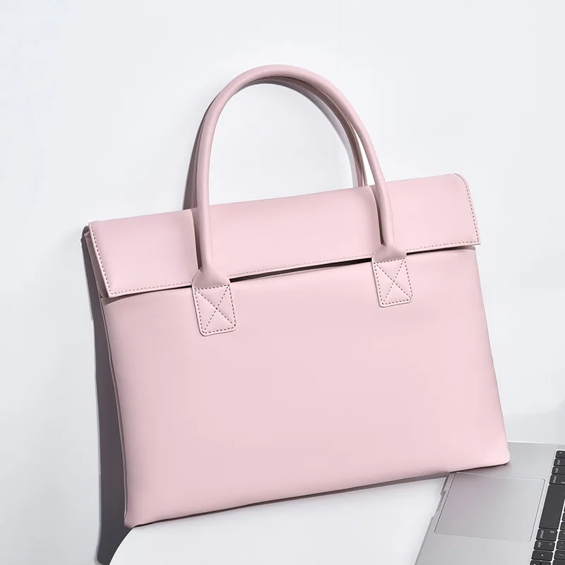 PU Leather Briefcase Women Executive Handbag Office Work File Business Commuting Meeting Simple Lady Bag for Man 14 inch Laptop