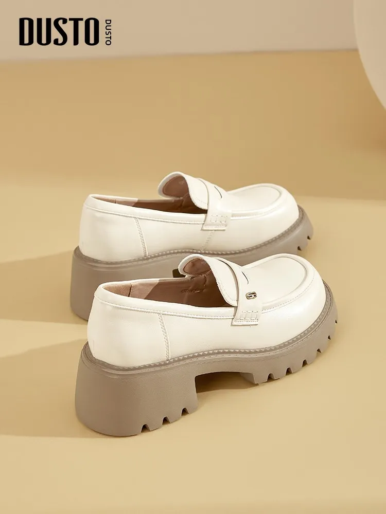

DUSTO Women's Thi Heel Loers Spring 2026 New Sle Casual round Toe PU Leather mid Heel Deep Mouth Faion Sneakers
