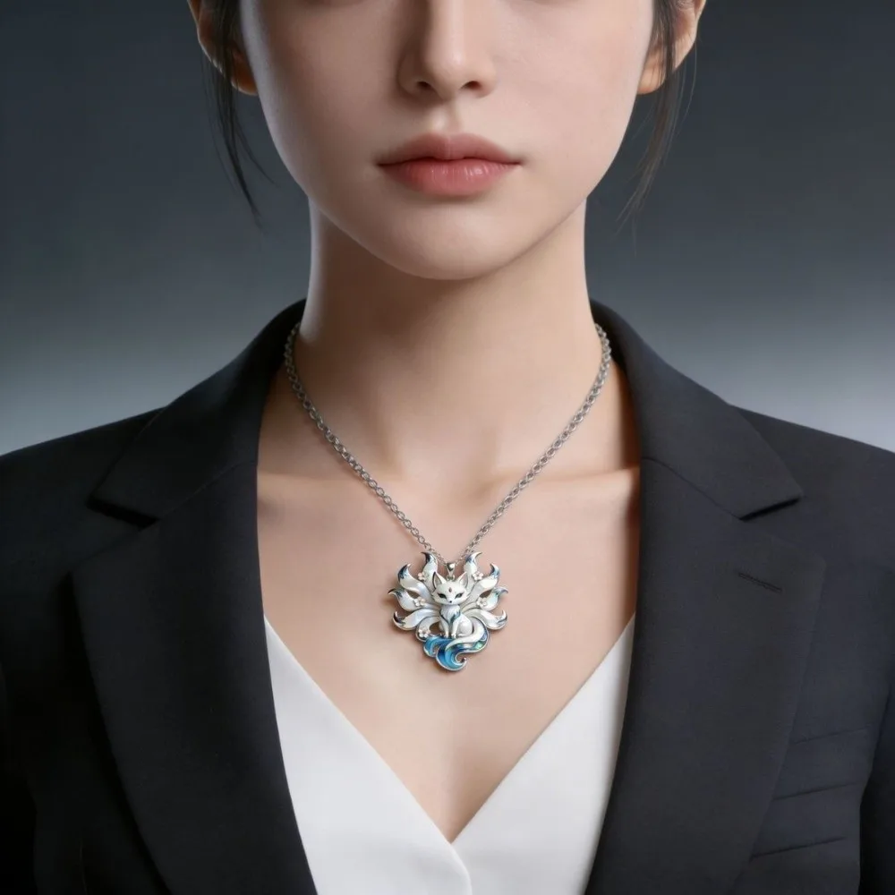 Exquisite Enamel Pendant Necklace Deer Trendy Fashion Nine-tailed Vixen Pendant Traditional Mythology Style