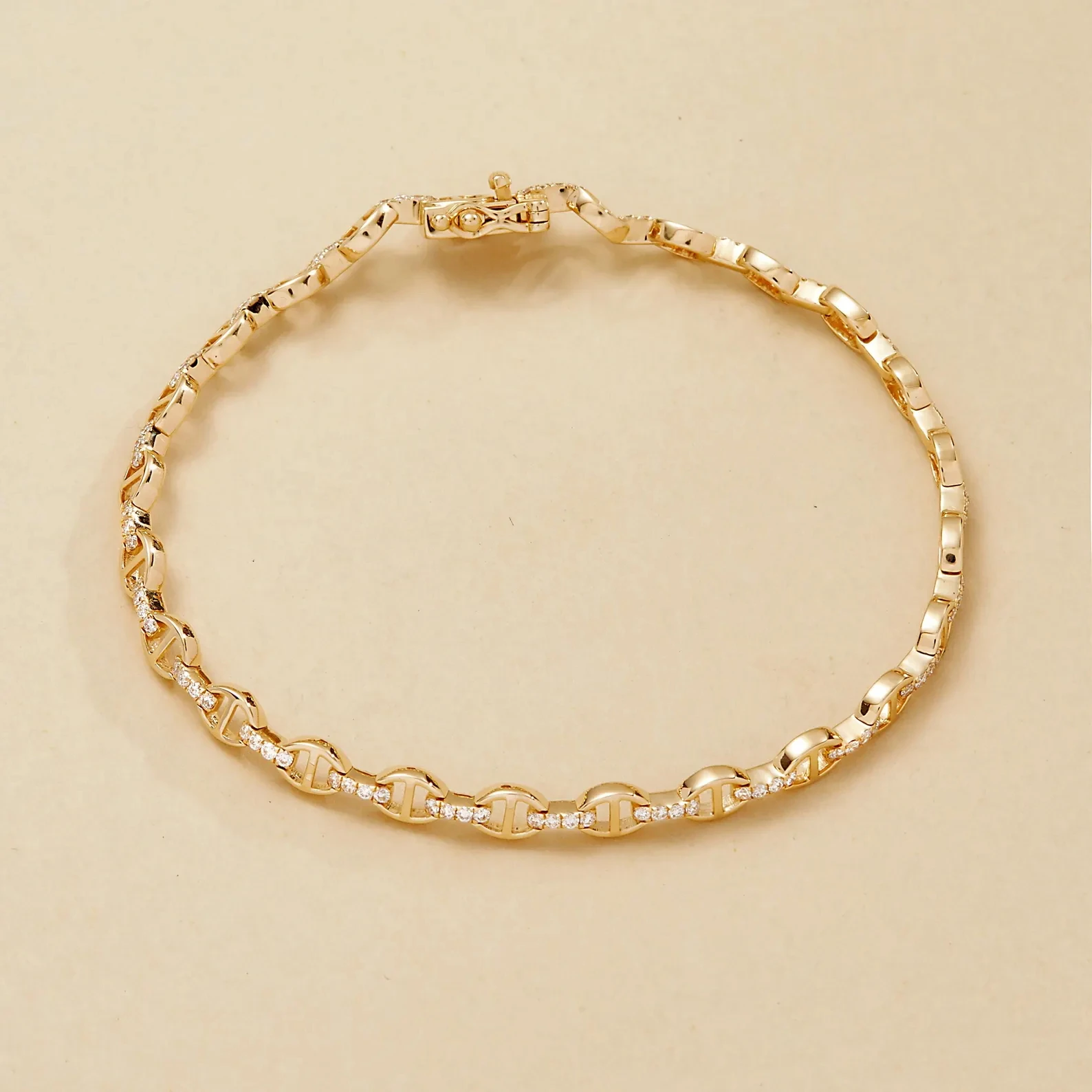 New 16cm/17cm Geometric Pig Nose Tennis Bracelet for Women Marina Link Gold Color Cubic Zirconia Fashion Jewelry Dailywear Party