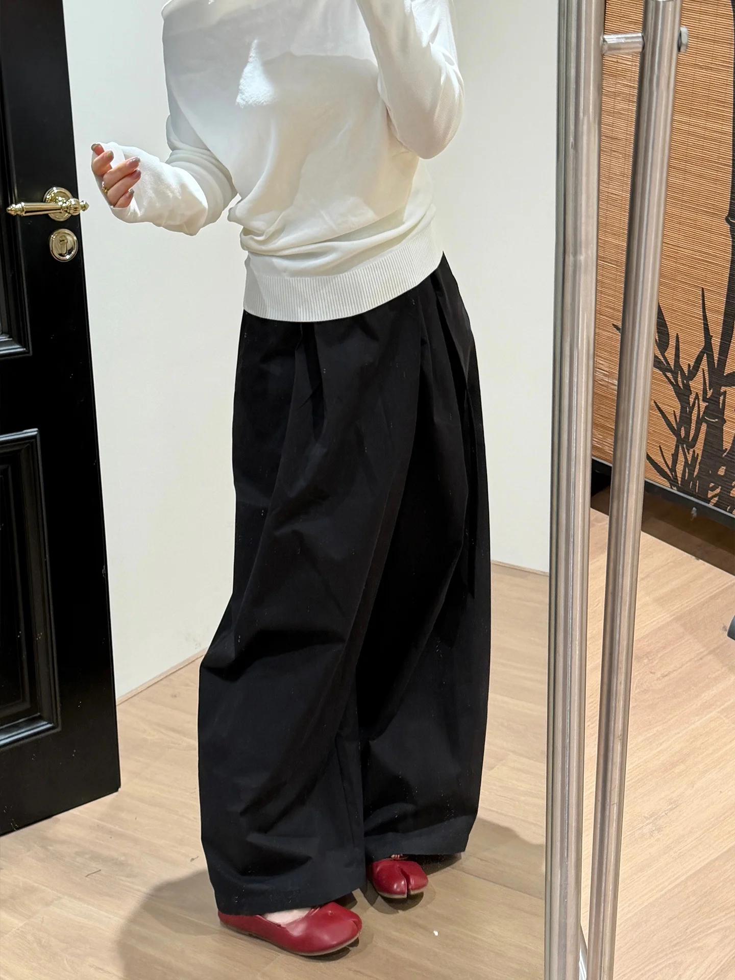 

JustMiley High Waist Wide Leg Pants Casual Style Hidden Meat Slimming Long Trousers Black 3D Relaxing Cotton Blend Ladies Jeans