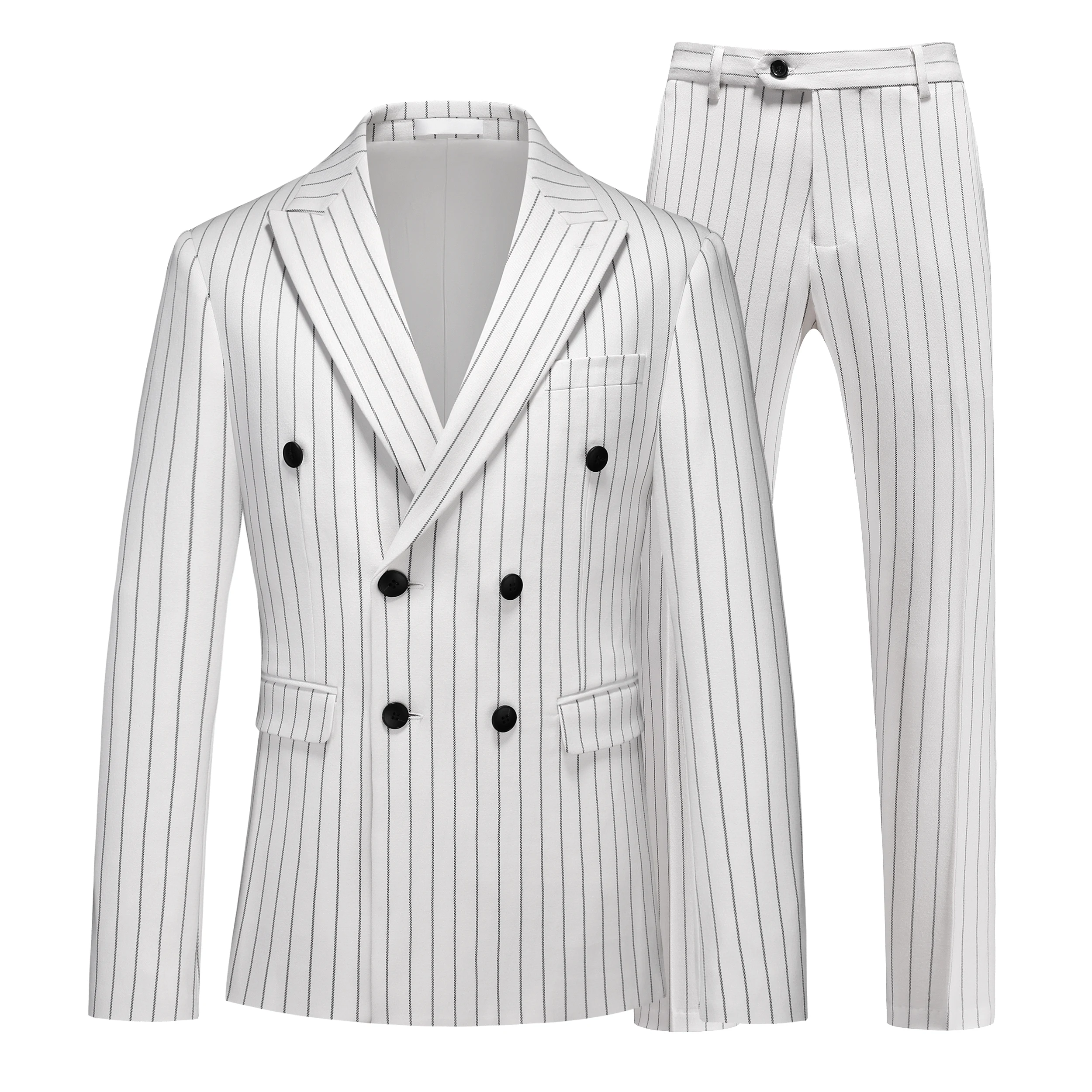 

Men's slimming, fashionable, cool and versatile business casual striped British-style wedding plus-size suit two-piece set