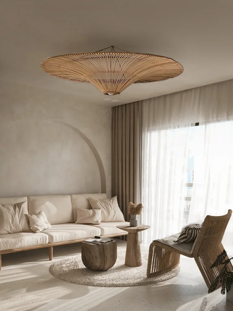 Imagem -06 - Nordic Umbrella Rattan Chandelier Designer Lamp Wicker Chandelier For Living Room Bedroom Hall And Dining Room