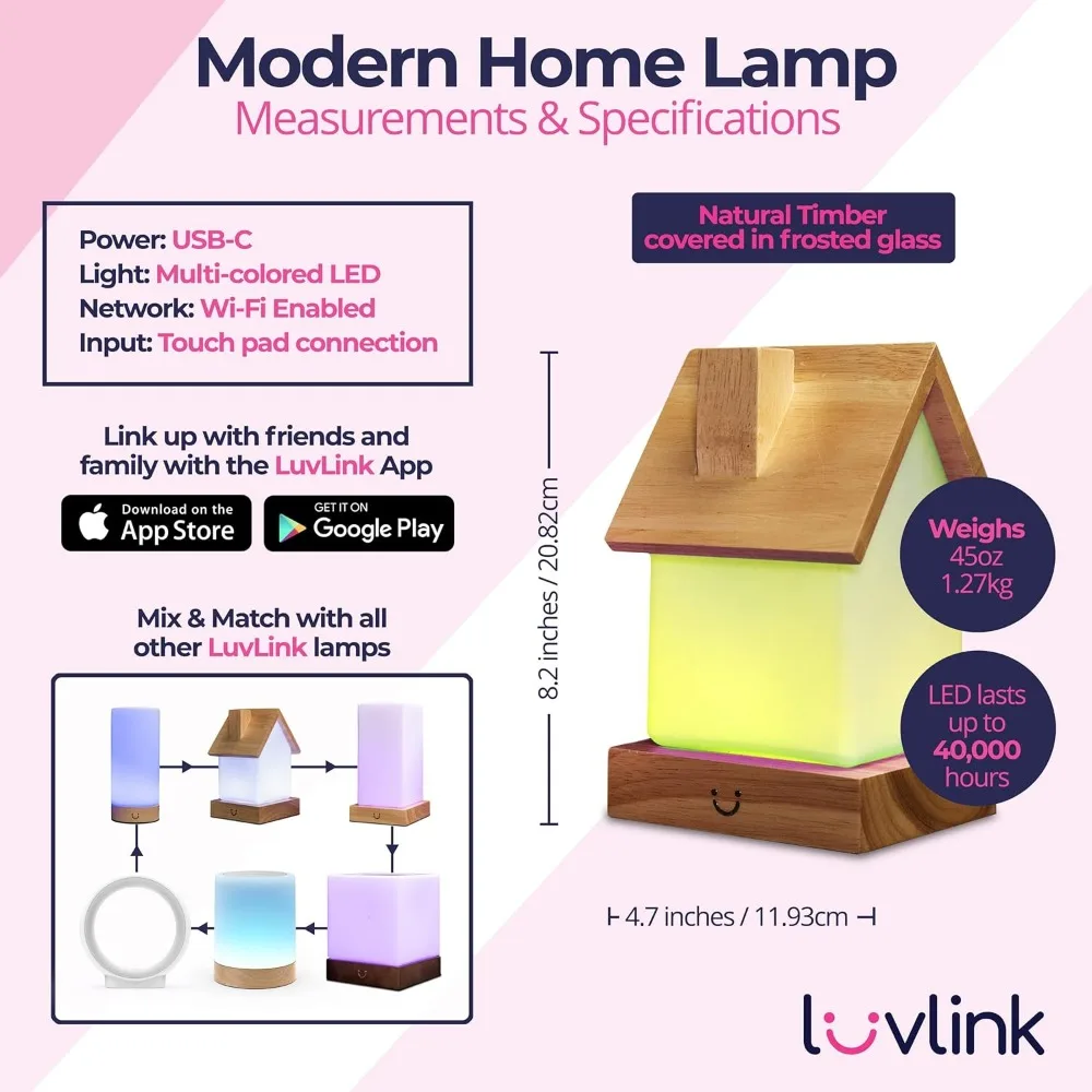 Extended WiFi Range Friendship Lamps - Bluetooth Compatible - Set of Four in Natural Wood & Glass Design for Home